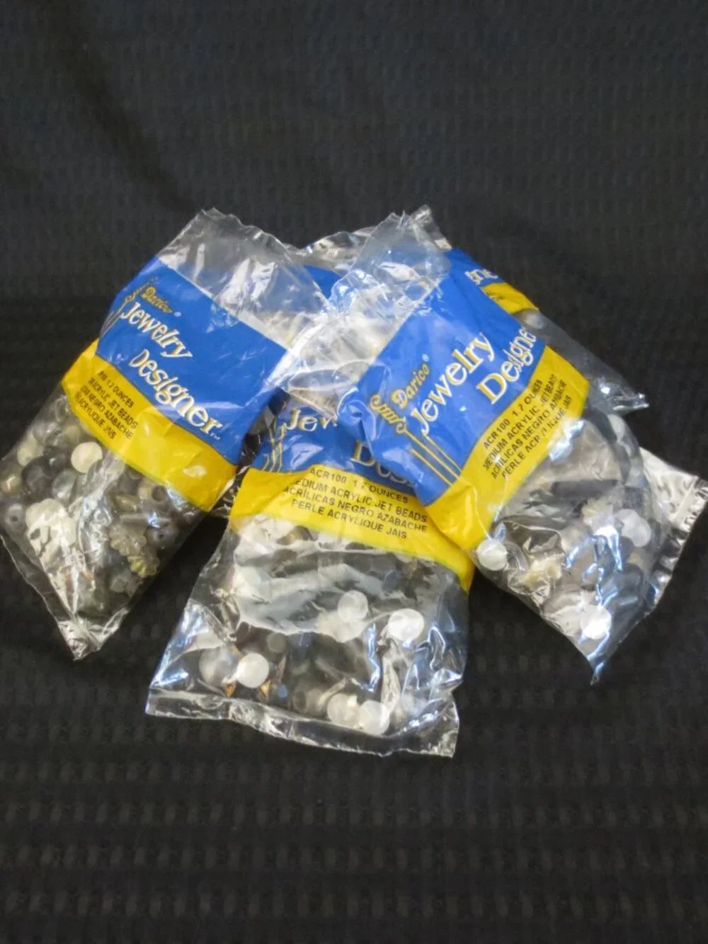 NEW Darice Beads Jet Mix Gray Clear White Acrylic Multi Sizes Lot 6 Bags 1.7 Oz